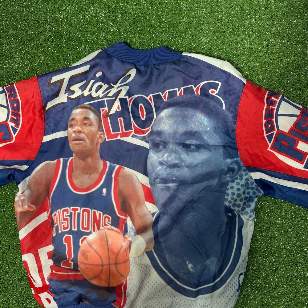Vintage Chalk Line‎ Detroit Pistons Isiah Thomas 11 Satin Bomber Jacket Mens S